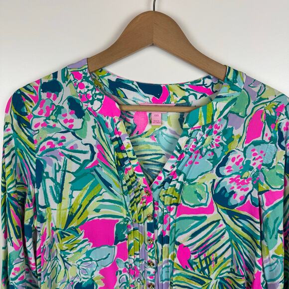 Lilly Pulitzer Harbour Island Popover Tunic Top in Early Bloomer Sz XXS Vacation - Picture 3 of 12
